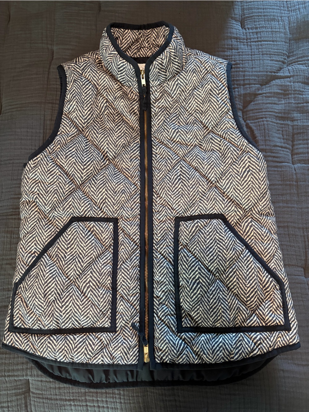 J. Crew Black & White Quilted Herringbone Vest